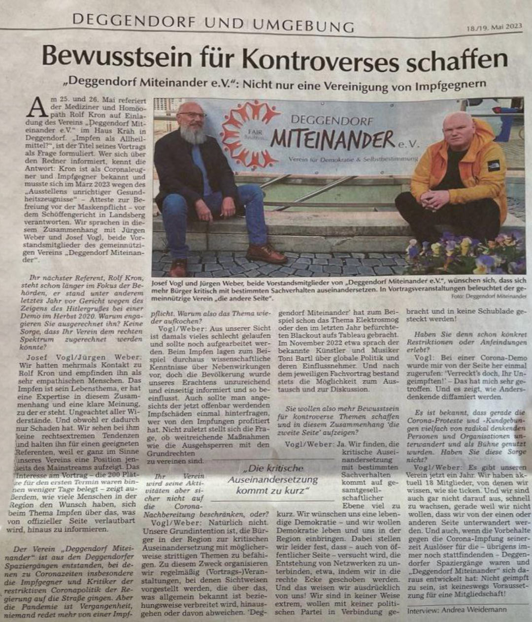 Deggendorf Miteinander Interview im Donau-Anzeiger